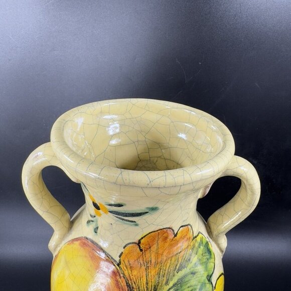 Venetian Italian Pottery Vase Jug With Handles Crackled Glaze Fruit Vegetable - Picture 11 of 16